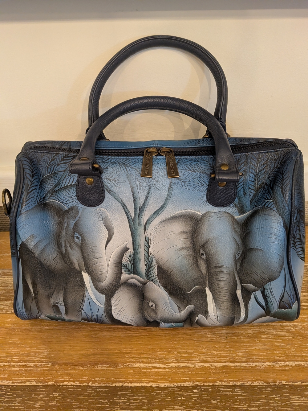 Anuschka Blue Baby Elephant Leather Sachel